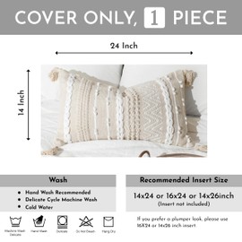 BlissBlush Decorative Lumbar Pillow Cover 14x24, Cream White Boho Accent Throw Pillow Case for Couch Sofa Bed, Modern Farmhouse Textured Lumbar Cushion Bedroom Living Room, Cover ONLY