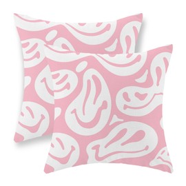 GOLIANDA Hot Pink Pillow Covers 18x18 Inch Set of 2 Pink Preppy Throw Pillows Modern Abstract Aesthetic Decorations Cute Pillowcase Outdoor Linen Cushion Case Home Room Decor for Teen Girls