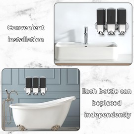 No-Drill 3 Pack 500ml Wall Mounted Soap Dispenser for Bathroom and Kitchen, Shampoo and Conditioner Dispenser Drill Free with Adhesive(Square-Black)