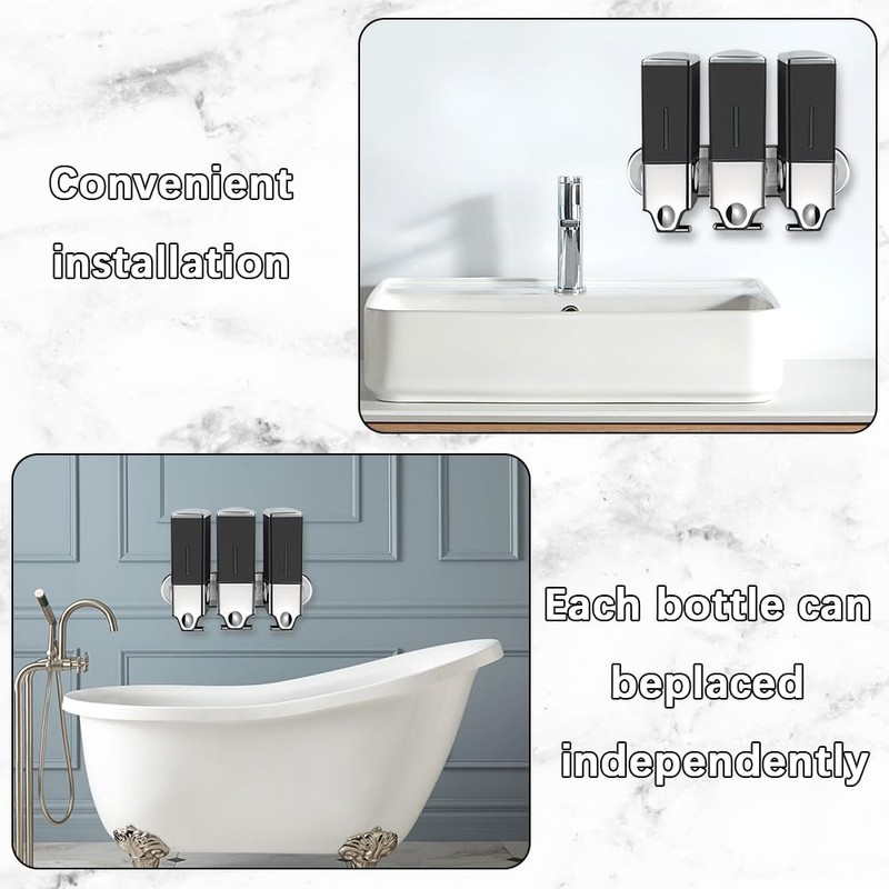 No-Drill 3 Pack 500ml Wall Mounted Soap Dispenser for Bathroom