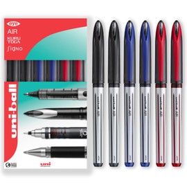 uni-ball AIR - 0.7mm Medium Rollerball - UBA-188-L - In Gift Box Packaging (Pack of 6, Black, Blue, Red)