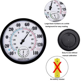 Indoor Outdoor Thermometer Hygrometer - Waterproof Hanging Wall Thermometer Decorative Outdoor Thermometer Large Numbers, No Battery Needed Outdoor Thermometers for Patio