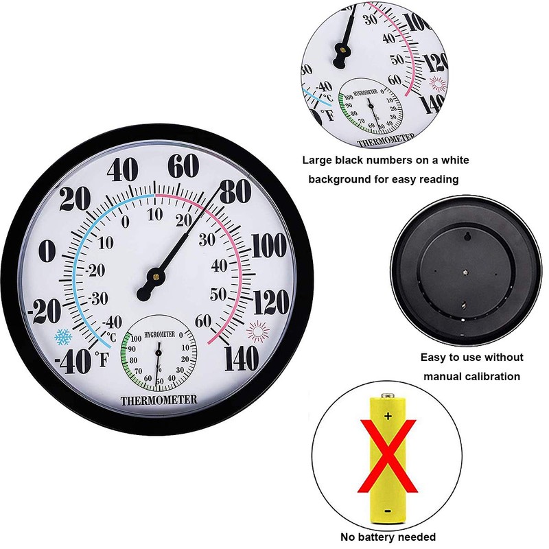 Indoor Outdoor Thermometer Hygrometer - Waterproof Hanging Wall Thermometer Decorative