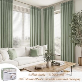 Sage Green Pinch Pleated Sheer Curtains 84 Inches Long for Living Room 2 Panels Set, Rustic Country Thick Linen Blend Light Filtering Window Drapes 40"W x 84"L with Back Tab Bedroom Viral Curtain 7 FT