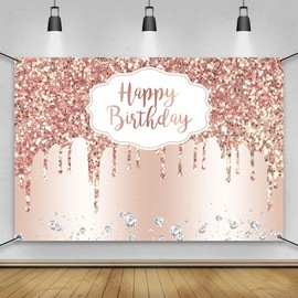 AWERT Polyester 6x3.6ft Happy Birthday Banner Glitter Diamonds Champagne Gold Sign Poster for Women Birthday Party Decorations Banner Celebrate Birthday Party Supplies