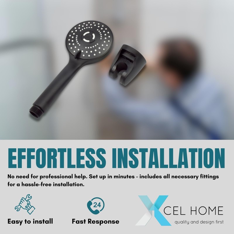 Black Round Handheld Shower Head with Holder – 3 Settings