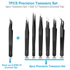 YHYZ 8 Piece Precise Tweezers Set, ESD Antistatic Stainless Steel Tweezers Set, for Repair/Electronics/Jewellery Making/Laboratory Work/Industry/Art/DIY