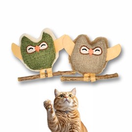 MemeMeow Juguetes masticables con Forma de búho, Hierba gatera y Vid Plateada - Juguetes ecológicos para Gatos con diseño Lavable a máquina - Juguete masticable Duradero para Gatos Adultos y