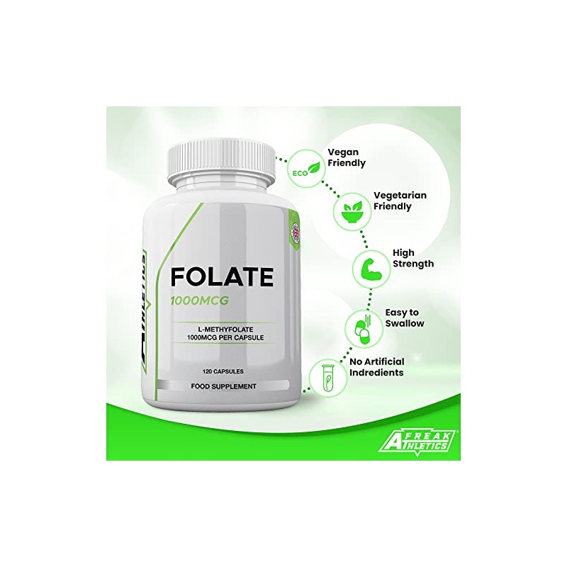 Folate 1000mcg (L-Methylfolate) 120 Capsules, 5-MTHF Active Form of Folic