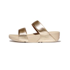 FitFlop Women's Lulu Leather Slides Wedge Sandal, Platino, 10
