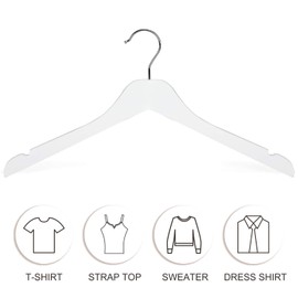 TOPIA HANGER White Wooden Hangers 30 Pack, 0.28 inch Slim Wood Clothes Hanger with Flat Design and Smooth Notches, Lightweight & Durable Space Saving Hangers for Shirt, Coat, Camisole-CT31W