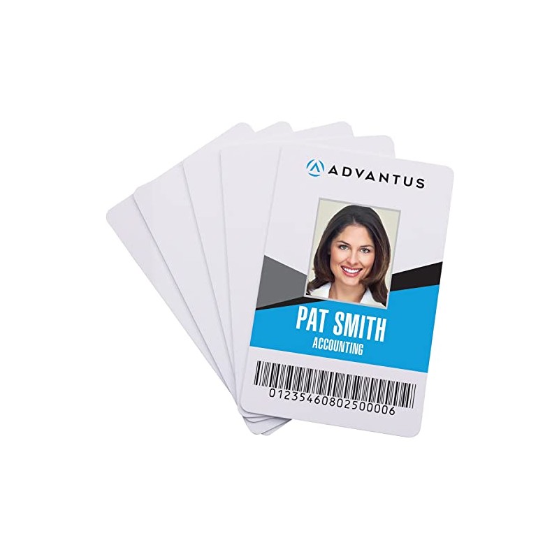 Advantus Customizable DIY Plastic ID Cards, 100/PK, White (97034)