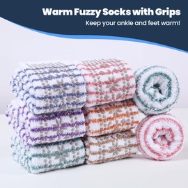 HUGSWEET Thick Fuzzy Socks with Grip Cozy Non Slip Hospital Socks Home Fluffy Warm Slipper Socks Gifts for Women