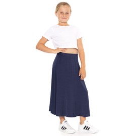 STRETCH IS COMFORT Falda acampanada fluida hasta la rodilla y hasta el tobillo para niñas jóvenes | Tallas 4-16, Azul marino, 16