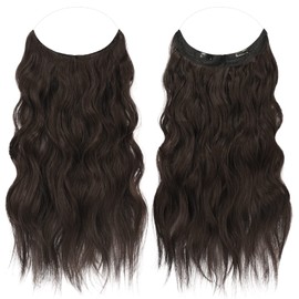 FESHFEN Secrets Hair Extensions, Long Wavy Hair Extensions, Invisible Secret Hair Extensions, Synthetic Hair, Invisible Hairpieces for Women, 50 cm, Dark Brown