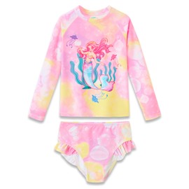 Dvenki Toddler&Little Girls Two Piece Rash Guard Set Pink Cartoon Mermaid Summer Teens Swimwear Size 8