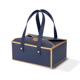 Hammont Gift Boxes - 4 Pack of Gift Boxes with Faux Leather Handles - Cookie Boxes - Versatile Gift Boxes for Presents - Elegant Box for Cakes Candy | Jewelry | Chocolates (5"x7"x3" (Blue))