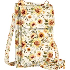 Miss Adola Cute Crossbody Purse Cell Phone Bags for Women - Leather Cellphone Wallet Purse with Handle Rope and Adjustable Shoulder Rope, Sunflower