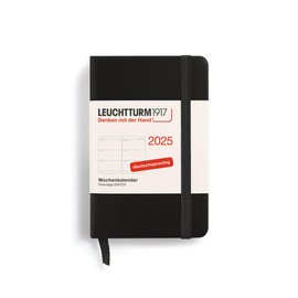LEUCHTTURM1917 370557 Weekly Planner 2025, Mini A7 Hardcover - 12 Month Planner, 80 g, Lined - Black