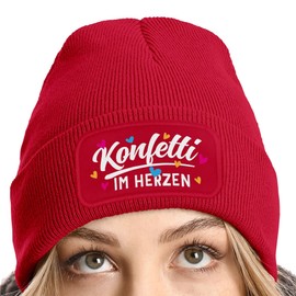 MoonWorks® Women's Beanie with Patch Knitted Hat with Saying Party Escalated Eh Wieder Print Funny Women's Hat, red