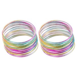 FDGGT Pack of 2 Colourful Multi-Loop Bracelets, Fashionable Stacking Bracelets, Glitter Bracelets, Retro Bracelets, Party Dress Accessories, Metal
