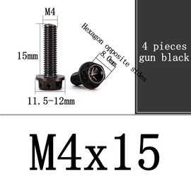 304 Stainless Steel Titanium-Plated Hollow Flange External Hexagonal Screws, Titanium-Plated Screws, Body Screws, License Plate Screws, Motorcycle Screws M4, M5, M6, M8 (PVD Gun Black, M4x15mm)