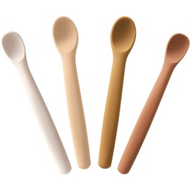 Moonkie Silicone Baby Spoons Set of 4, Two Sizes Feeding Spoon for First Stage 4+ Months, Baby Utensils, Toddler Led Weaning Spoons, Bendable, Chewproof & Boil-proof(Without Case)