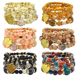 Juego de pulseras bohemias para mujer, 6 juegos de pulseras elásticas apilables, multicolor para mujer, pulseras hippie, joyería delicada, regalo para mejor amiga, 10 pulgadas, 2