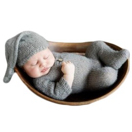 Vemonllas Newborn Photography Prop Baby Boys Girls Photoshoot Outfits Newborn Photo Knitted Romper Sleepy Hat Picture Outfit (Gray)