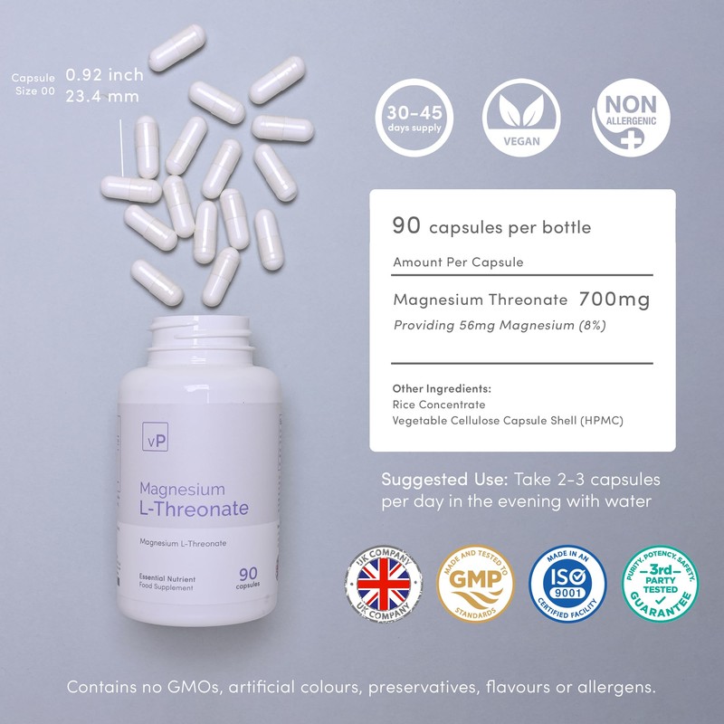 Magnesium Threonate 700mg x 90 Capsules - Over 98.8% Purity