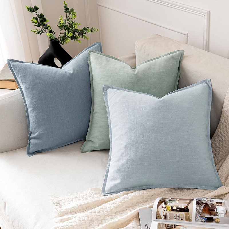 MIULEE Decorative Linen Euro Sham Pillow Covers 22x22 Inch Light