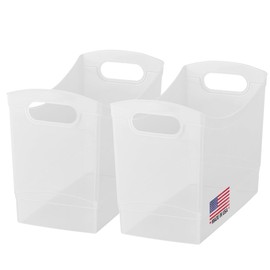Modern Narrow Organizer Storage Bin, Clear Plastic Household Storage Container for Kitchen Pantry storage, Under Sink Bin, Bathroom/Laundry Room - Made In USA - 2 Pack (Narrow - 13” X 9” X 6”)