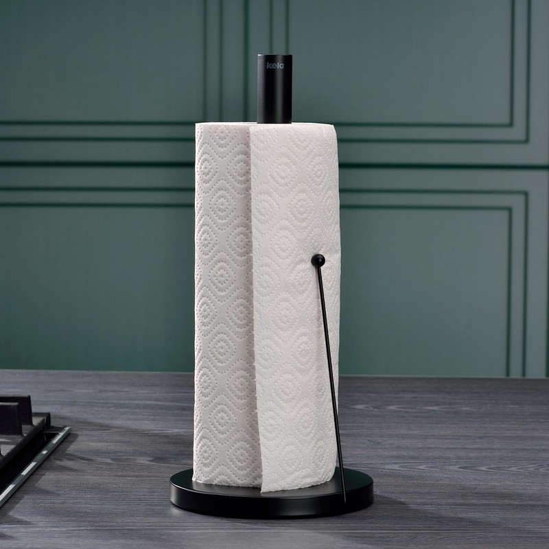 Kela Kitchen Roll Holder, Metal, Black, 33.5 cm