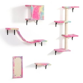 Wall-mounted Cat Tree, 5 Pcs Cat Tower for Kittens, ColorfulSize: S, Color: Pink