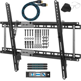 Cheetah APTMM2B Tilt TV Wall Mount, fits 32 to 85 Inch TVs, 165lbs and VESA 600, Flat/Flush or Tilting, Slim/Thin Low Profile 1.3 in, Wide for up to 24" Studs, Universal Mounting Bracket