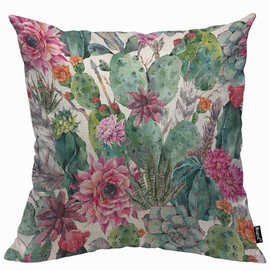 Mugod Cactus Cushion Cover Throw Pillow Covers Cacti Succulent Flowers Twigs Feathers Arrows Pillow Case for Men Women Decorative Home Sofa Chair Couch 45x45cm/18x18 Inch