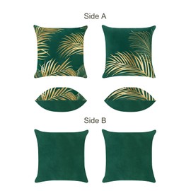 Bonhause Gold Leaves Cushion Covers 40 x 40 cm Gold Foil Printing Decorative Throw Pillow Covers Soft Velvet Green Pillowcases for Sofa Living Room Bed Home Patio Decor Set of 2