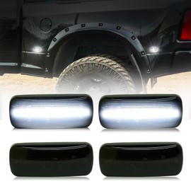 D-Lumina 4Pcs LED Marker Lights for 2010-2017 Dodge Ram 2500 3500 Dual Bed Fender - Smoked Lens, White Front & Rear Marker Lamp, OEM Replacement