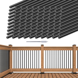 Muzata 100Pack 26" Aluminum Deck Balusters Round Black Deck Railing Stair Porch Staircase Spindles 3/4" Diameter Hollow for Railing Fencing Porch Stair WT02
