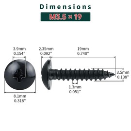 #6 x 3/4" Truss Head Wood Screws (100 pcs), 18-8 (304) Stainless Steel, Phillips Drive Truss Head Self Tapping Screws, Black Oxide Coated Sheet Metal Screws, Fayeploo (with Phillips Driver Bit)