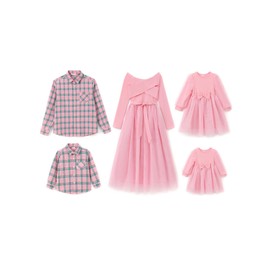 PATPAT Family Outfit Set Long Sleeve – Partner Look Mother Daughter Dress, Mum Child Dresses Princess Festive Family Matching Matching Outfits, Women Baby Girls Men Boys Autumn & Spring, Light-pink