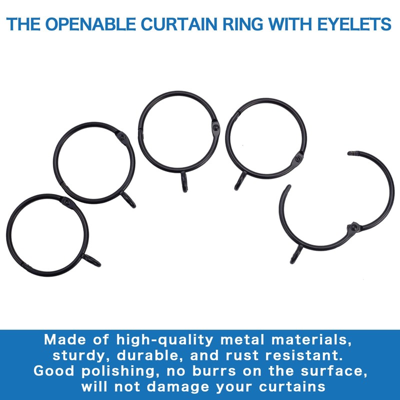 Openable Curtain Rings with Eyelets, 1inch Heavy Duty Rustproof Metal