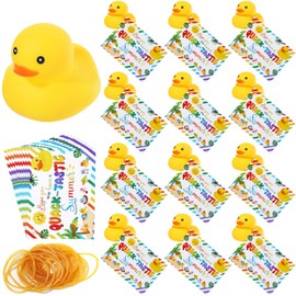 MiniInflat 72 Pcs End of The Year Student Gift 24 Pack Rubber Ducks 24 Gift Cards 24 Rubber Bands for Kindergarten School Graduation Summer Baby Shower Party Favors Gifts Bulk(Yellow)