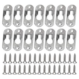 Framendino, 20 Pack Silver Metal Single Keyhole Hangers with Screws Hanger Fasteners Picture Hanging Bracket Plate for Mirror Frames 43 mm x 16mm