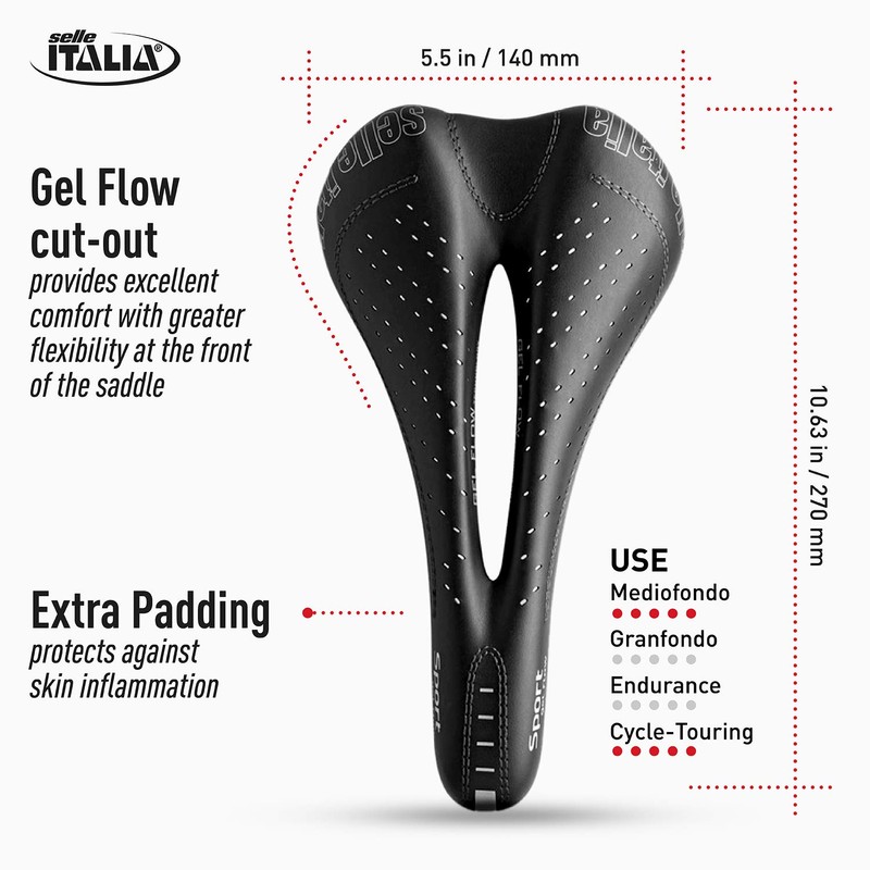 Selle Italia Sport Gel Flow Fec-Alloy Saddles - Black, Size