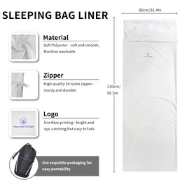 Mountainlodge - Saco de dormir blanco para estaciones de clima cálido con bolsa de transporte – Saco de dormir protable, ligero y respetuoso con la piel para camping, senderismo y mochilero. (Blanco