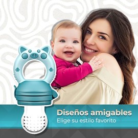 Chupón Para Fruta Y Papilla con Seguro Y Tapa Dibujos Animados, Libre de BPA (AZUL)