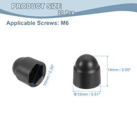 sourcing map Nut Protection Cap, 20Pcs M6x10x14mm - Plastic Hexagonal Screw Protection Cap, Dome Acorn Hex Head Bolt Covers, Waterproof Decorative Cap (Black)