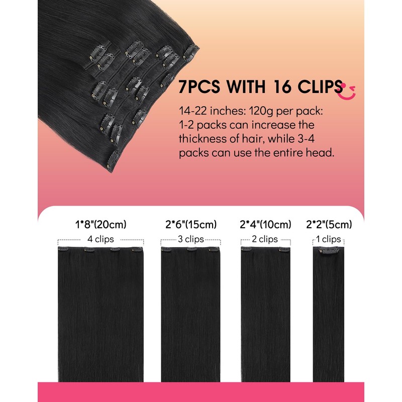 Youngsmile Human Hair Clip in Hair Extensions, 18 Inch 120g