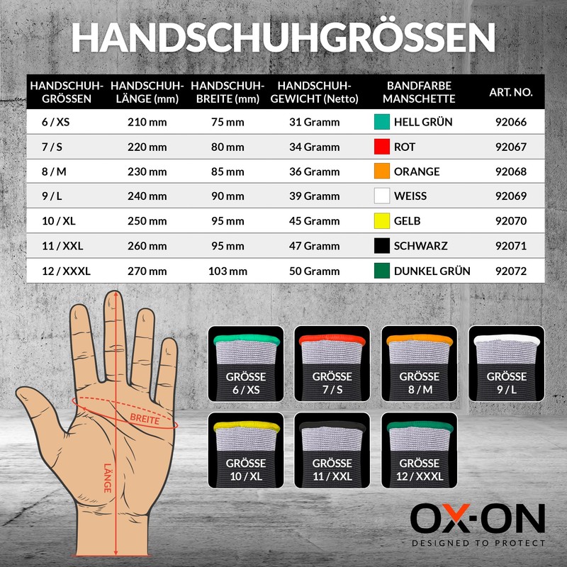 OX-ON Flexible Advanced 1900 Grey Work Gloves, Durable Safety Gloves,